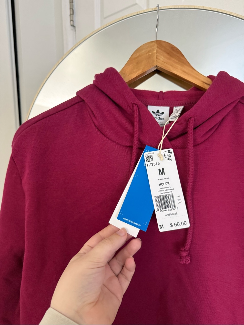Adidas Maroon Pink Cropped Hoodie Sweatshirt NWT - Picture 6 of 6